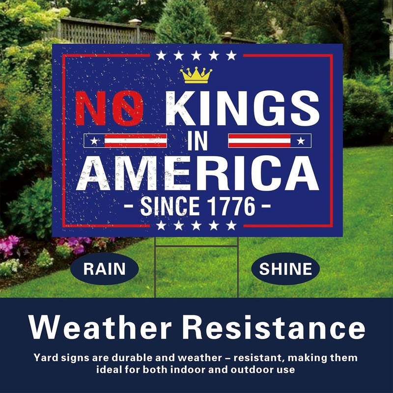 Lnyelxa No Kings In America Yard Sign - Resist Hate Lawn Sign Save Democracy Double Sided Corrugated Plastic Outdoor Lawn Garden Sign with Metal H Stake 18"x12" (Blue) - Image 4