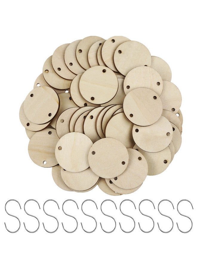 Bememo 100 Pieces 1.5 Inch Wooden Round Tag With Hole And 50 Pieces Stainless Steel S Shaped Hooks For Family Board Chore Diy - Image 1