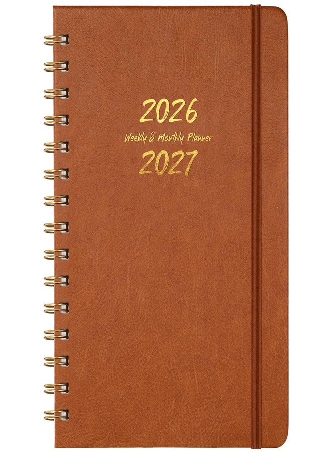 بولوما مخطط 2026-2027 - مخطط أسبوعي وشهري 2026-2027 بتجليد حلزوني مزدوج، يوليو 2026 - يونيو 2027، 6.3 × 8.4 بوصة، غلاف مقوى مع فواصل شهرية، جيب خلفي، ورق سميك - بني - Image 1