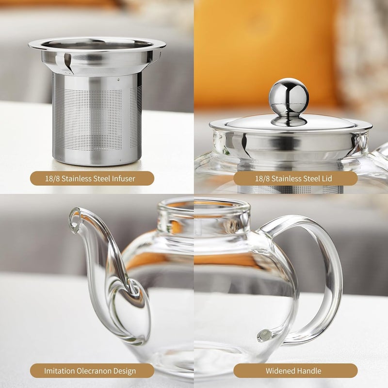 DOPUDO 20OZ 600ML Glass Teapot Glass Tea Pot With Infuser Glass Kettle For Stove Top Tea Glass Pot Glass Tea Cup With Infuser And Lid For Loose Leaf Tea Steeper Tea Kettle Microwave Dishwasher Safe - Image 5