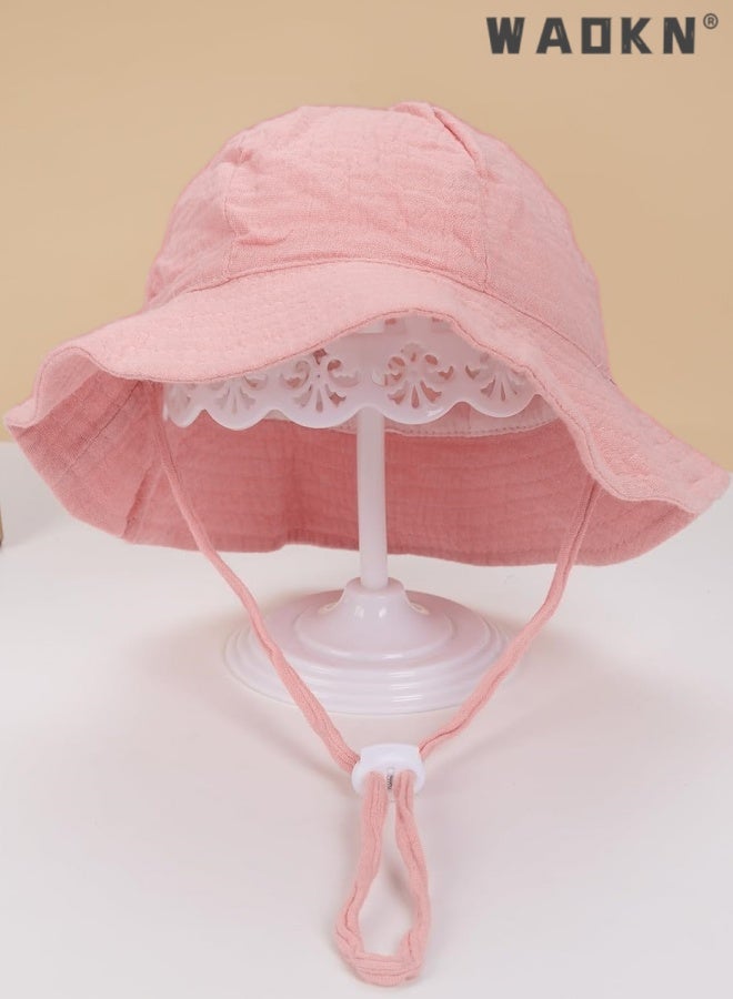 WAOKN Baby Sun Hat Toddler Girl Wide Brim Beach Cap Outdoor Summer Breathable Kids Hat,Baby pure cotton basin cap,Soft and comfortable,Suitable for babies aged 3-12 months, portable and easy to carry, pink. - Image 4