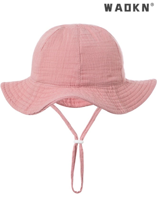 WAOKN Baby Sun Hat Toddler Girl Wide Brim Beach Cap Outdoor Summer Breathable Kids Hat,Baby pure cotton basin cap,Soft and comfortable,Suitable for babies aged 3-12 months, portable and easy to carry, pink. - Image 1