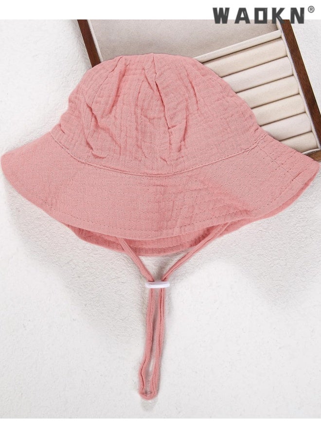 WAOKN Baby Sun Hat Toddler Girl Wide Brim Beach Cap Outdoor Summer Breathable Kids Hat,Baby pure cotton basin cap,Soft and comfortable,Suitable for babies aged 3-12 months, portable and easy to carry, pink. - Image 3