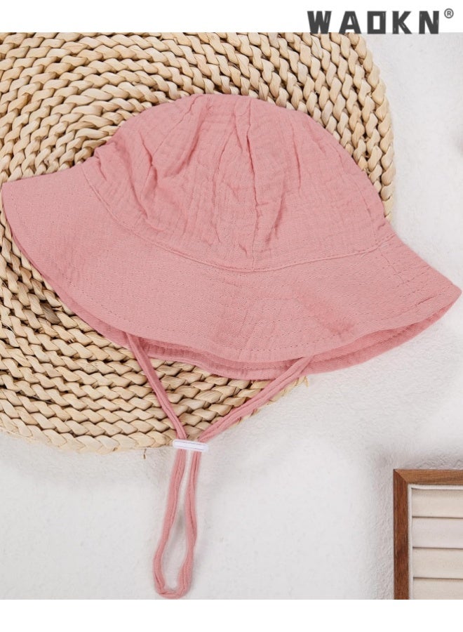 WAOKN Baby Sun Hat Toddler Girl Wide Brim Beach Cap Outdoor Summer Breathable Kids Hat,Baby pure cotton basin cap,Soft and comfortable,Suitable for babies aged 3-12 months, portable and easy to carry, pink. - Image 2