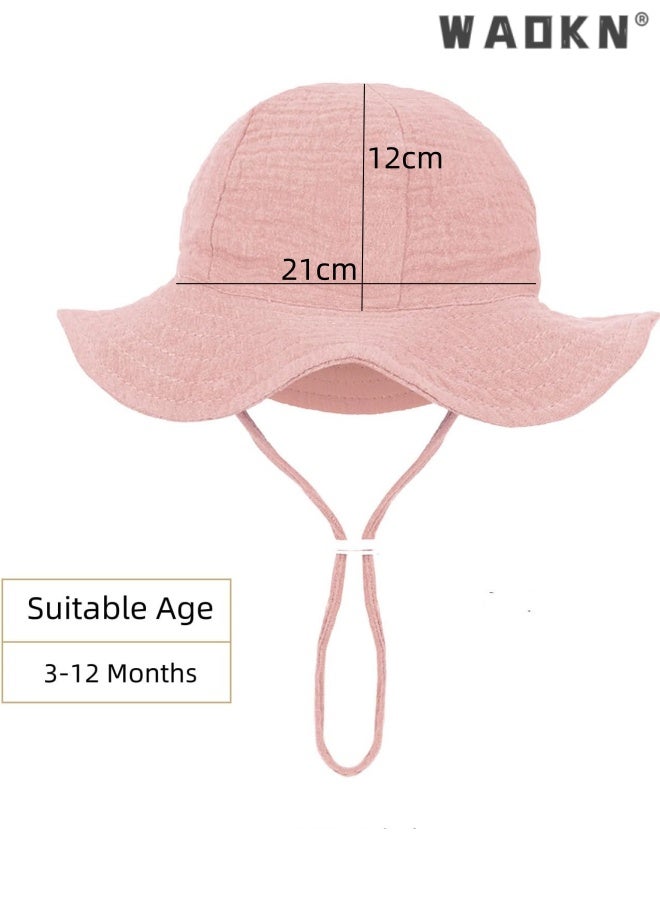 WAOKN Baby Sun Hat Toddler Girl Wide Brim Beach Cap Outdoor Summer Breathable Kids Hat,Baby pure cotton basin cap,Soft and comfortable,Suitable for babies aged 3-12 months, portable and easy to carry, pink. - Image 5