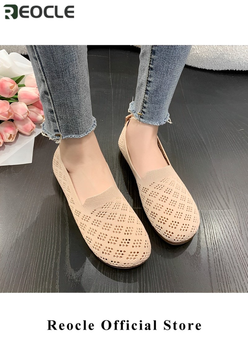 REOCLE Women's Knitting Flat Shoes Comfort Loafers Casual Slip on Shoes Breathable Mesh Shoes Round Toe Walking Shoes Soft Lightweight Shoes for Walking & Shopping & Traveling - Image 4