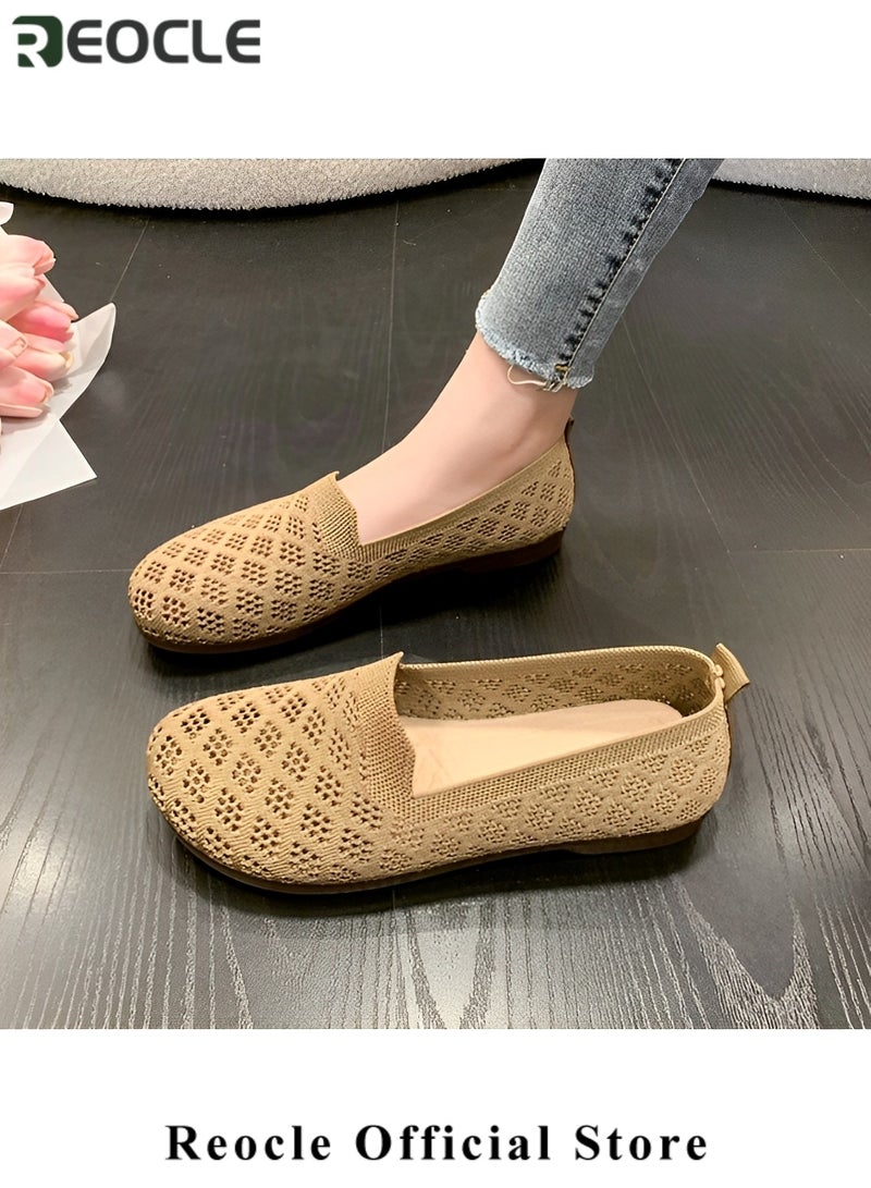 REOCLE Women's Knitting Flat Shoes Comfort Loafers Casual Slip on Shoes Breathable Mesh Shoes Round Toe Walking Shoes Soft Lightweight Shoes for Walking & Shopping & Traveling - Image 5