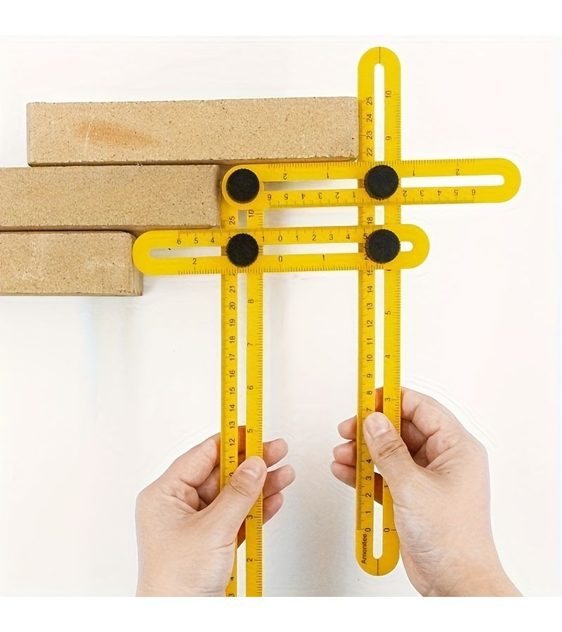1 Pcs Yellow ABS Plastic Four Fold Ruler Multi Function Active Angle Measuring Tool Multi Angle Level Protractor T Square Combination - Image 4