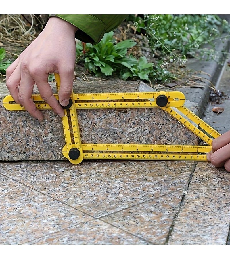 1 Pcs Yellow ABS Plastic Four Fold Ruler Multi Function Active Angle Measuring Tool Multi Angle Level Protractor T Square Combination - Image 2