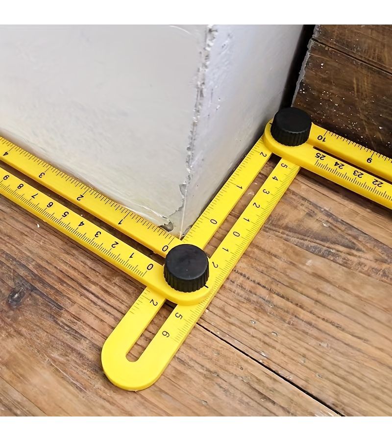 1 Pcs Yellow ABS Plastic Four Fold Ruler Multi Function Active Angle Measuring Tool Multi Angle Level Protractor T Square Combination - Image 1