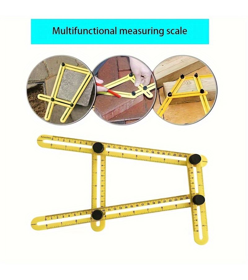 1 Pcs Yellow ABS Plastic Four Fold Ruler Multi Function Active Angle Measuring Tool Multi Angle Level Protractor T Square Combination - Image 3