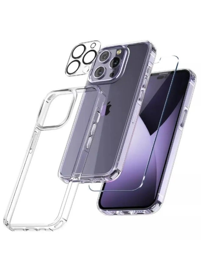 iPhone 14 Pro Slim Transparent Protection Package with 1 Pack of Tempered Glass Screen Protectors and 1 Pack of Camera Lens Protector, Mobile Cover for iPhone (3in1) - Image 1