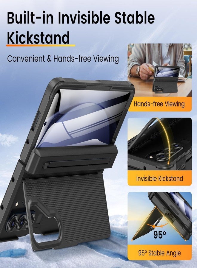 VEGO for Z Fold 5 Case with S Pen Holder, [Hinge Protection] [Screen Protector][Invisible Kickstand] Support Wireless Charging Full-Body Drop Protection Anti-Slip Hard Phone Case for Fold5- Black - Image 3
