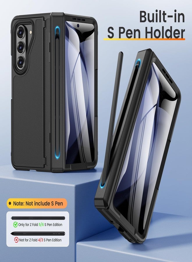 VEGO for Z Fold 5 Case with S Pen Holder, [Hinge Protection] [Screen Protector][Invisible Kickstand] Support Wireless Charging Full-Body Drop Protection Anti-Slip Hard Phone Case for Fold5- Black - Image 4