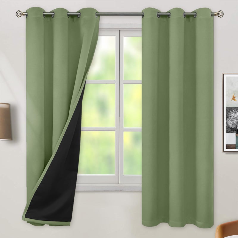 BGment Thermal Insulated 100% Blackout Curtains for Bedroom with Black Liner  Double Layer Full Room Darkening Noise Reducing Grommet Curtain (42 x 63 Inch  Grass Green  2 Panels) - Image 1