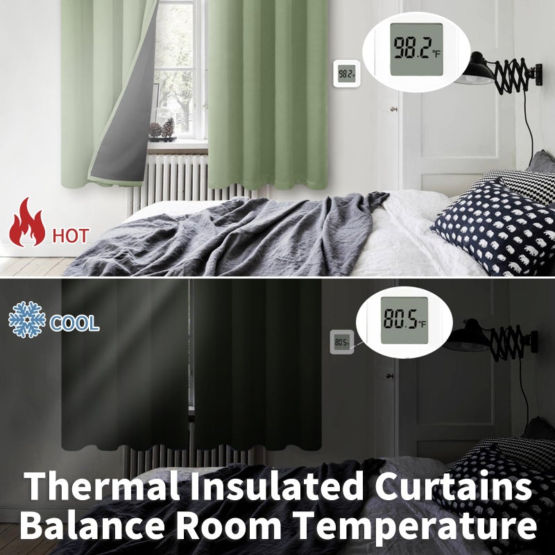 BGment Thermal Insulated 100% Blackout Curtains for Bedroom with Black Liner  Double Layer Full Room Darkening Noise Reducing Grommet Curtain (42 x 63 Inch  Grass Green  2 Panels) - Image 3
