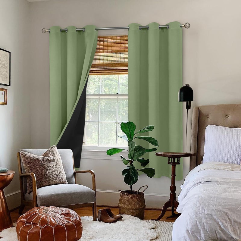 BGment Thermal Insulated 100% Blackout Curtains for Bedroom with Black Liner  Double Layer Full Room Darkening Noise Reducing Grommet Curtain (42 x 63 Inch  Grass Green  2 Panels) - Image 2