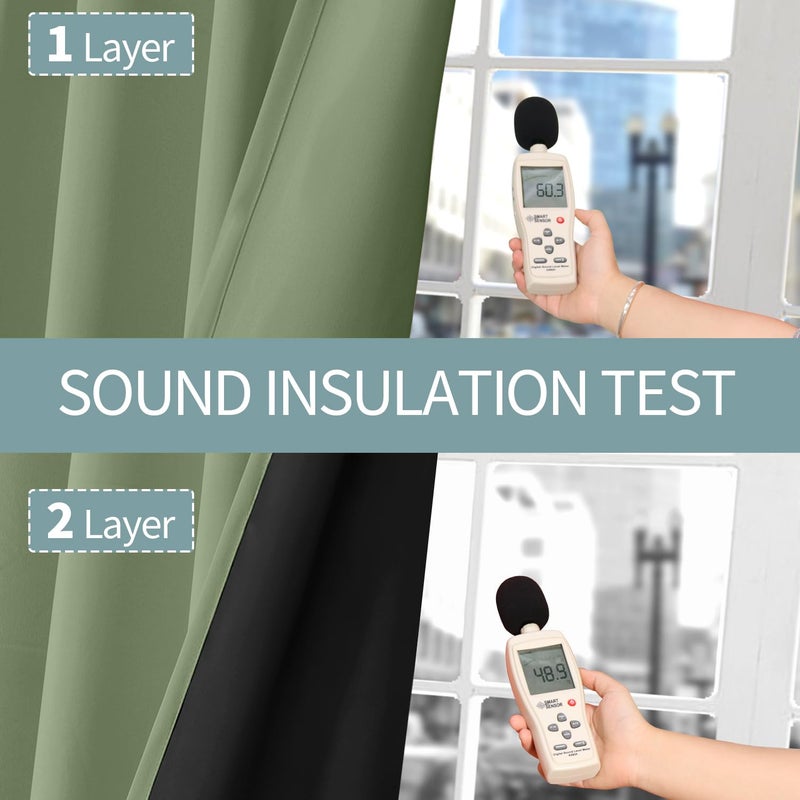 BGment Thermal Insulated 100% Blackout Curtains for Bedroom with Black Liner  Double Layer Full Room Darkening Noise Reducing Grommet Curtain (42 x 63 Inch  Grass Green  2 Panels) - Image 4