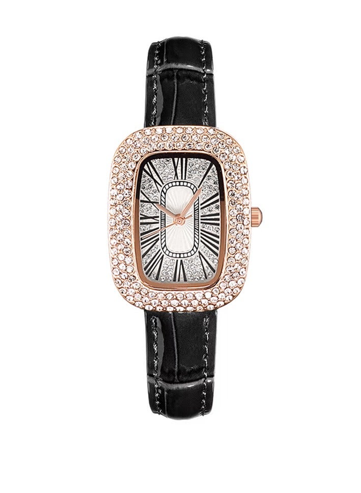 Ladies Watch Stylish Simple Dove Egg Rhinestone Starry Women's Watch (Black) - Image 1