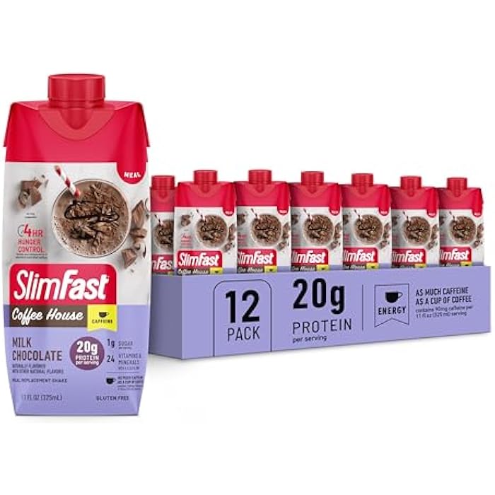 SlimFast Protein Shake, NEW Milk Chocolate- 20g Protein, Meal Replacement Shake Ready to Drink, High Protein with Low Carb and Low Sugar, 24 Vitamins and Minerals, 11 Fl Oz (Pack of 12) - Image 1