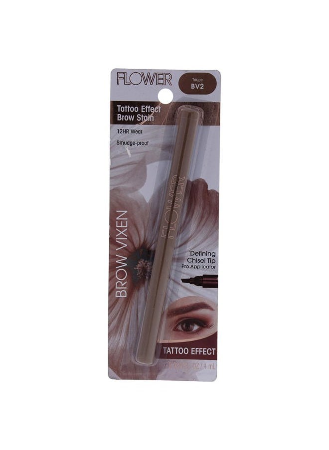 Flower Beauty - Flower Beauty Brow Vixen Tattoo Effect Stain Smudge Proof 12 Hr Wear Eyebrow Makeup with Chisel Tipped Applicator Contains AloeVera & Vitamin E, Taupe, 0.034 Oz - Image 1