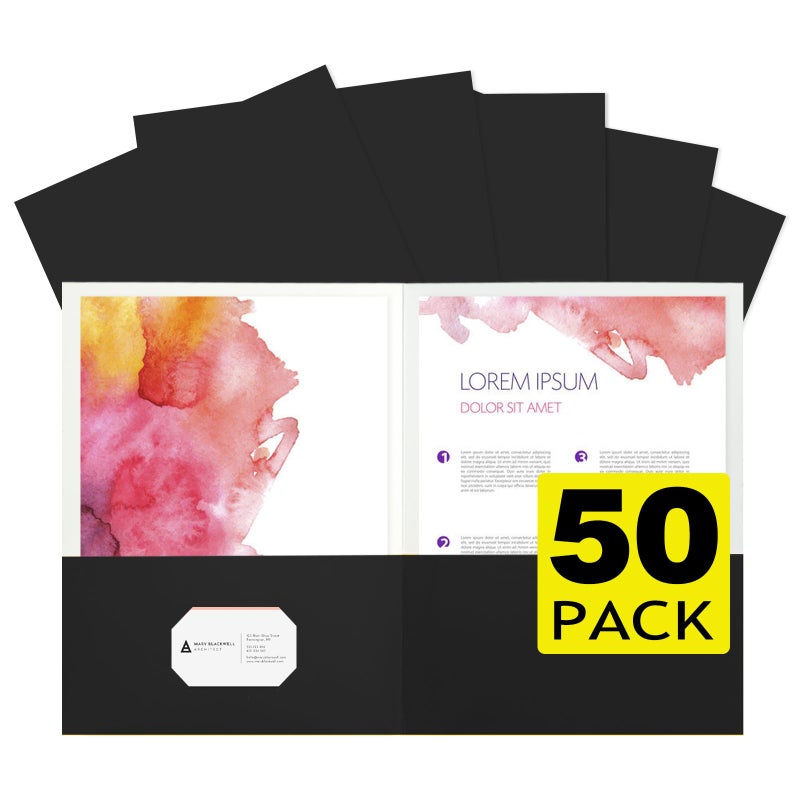 pmybupo 50Pcs Black Two-Pocket Heavyweight File Folder,Letter Size,Paper File Folder for School Office Home Bussines - Image 1