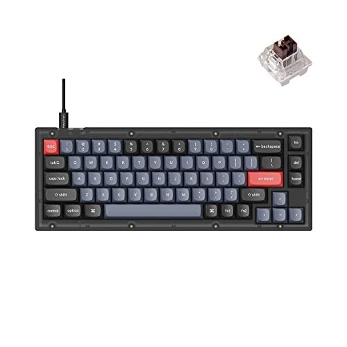 Keychron V2 Wired Custom Mechanical Keyboard, 65% Layout QMK/VIA Programmable Macro with Hot-swappable K Pro Brown Switch Compatible with Mac Windows Linux (Frosted Black - Translucent) - Image 1
