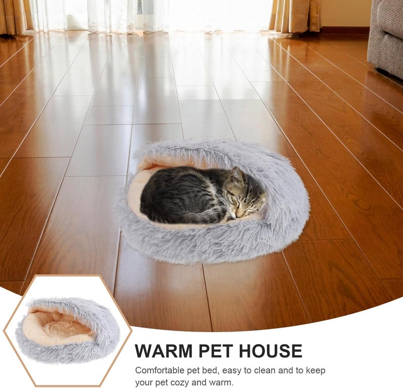 Cat Nest Half-Closed Pet House Warm Plush Cat Sleeping Bed 40x40cm Semi-Enclosed Indoor Winter Shelter and Kittens - Image 3