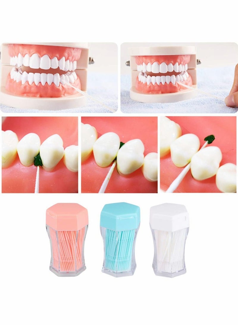 NIBEMINENT 600pcs Double Head Dental Floss Interdental Toothpick Brush Brushes plastic dental toothpicks Cleaners with Boxes Teeth Stick Oral Care Picks Hygiene White Orange Green - Image 1