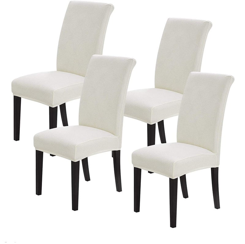 Styleys Dining Chair Cover Slipcovers, Jacquard Chair Seat Protector Removable Washable Spandex Kitchen Chair Covers for Dining Room, Set of 4, Ivory, JLMC01 - Image 1