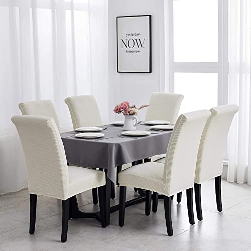 Styleys Dining Chair Cover Slipcovers, Jacquard Chair Seat Protector Removable Washable Spandex Kitchen Chair Covers for Dining Room, Set of 4, Ivory, JLMC01 - Image 2