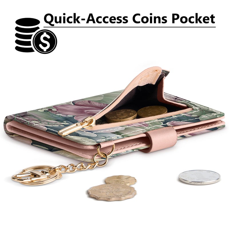 Airkit Small Wallets Woman RFID Blocking Leather Credit Card Holder - with ID Window - Card Wallets for Women - with Zipper Coin Purse - Keychain Wallet - Image 4