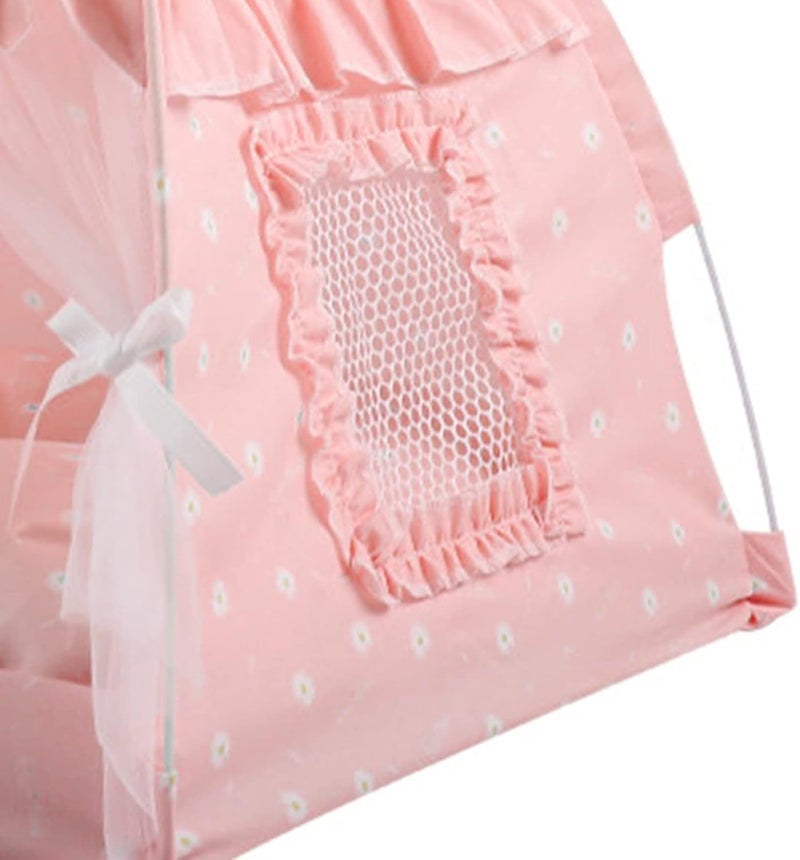 Zerodis Cat Tent House, Foldable Portable Pet Tent with Ventilate Gauze Curtain Summer Cat Cave for Dog Indoor Outdoor Camping Yard (Pink Lace) - Image 5
