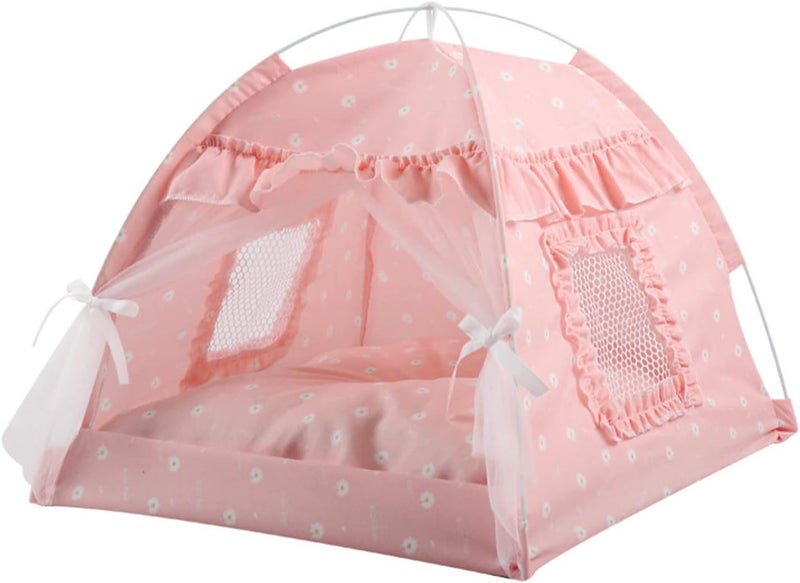 Zerodis Cat Tent House, Foldable Portable Pet Tent with Ventilate Gauze Curtain Summer Cat Cave for Dog Indoor Outdoor Camping Yard (Pink Lace) - Image 4