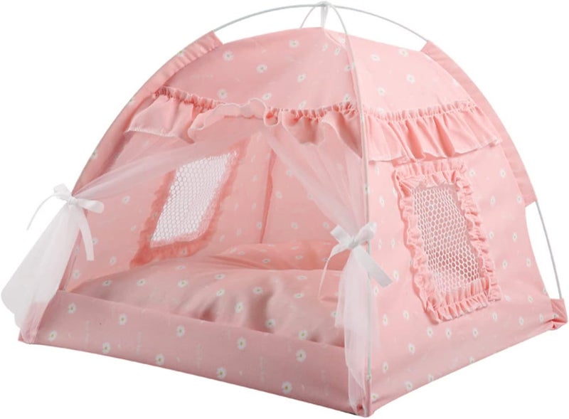 Zerodis Cat Tent House, Foldable Portable Pet Tent with Ventilate Gauze Curtain Summer Cat Cave for Dog Indoor Outdoor Camping Yard (Pink Lace) - Image 2