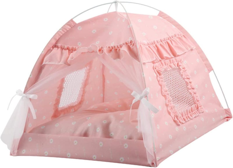 Zerodis Cat Tent House, Foldable Portable Pet Tent with Ventilate Gauze Curtain Summer Cat Cave for Dog Indoor Outdoor Camping Yard (Pink Lace) - Image 3