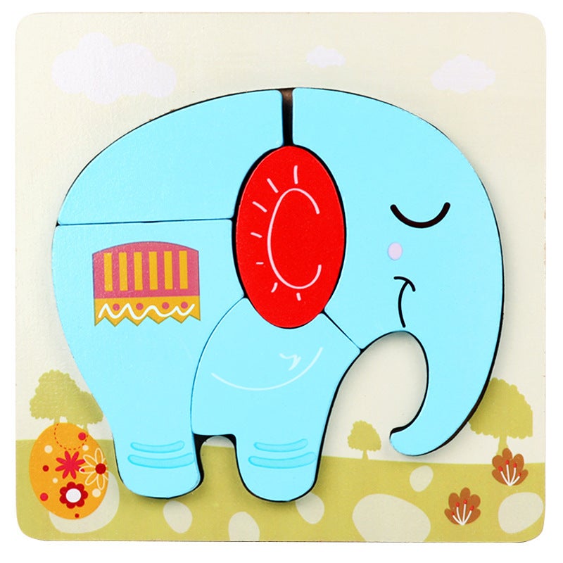 Wooden 3D Three-Dimensional Puzzle Children'S Educational Toys Baby Early Education Cartoon Animal Traffic Puzzle Hand-Held Plate - Image 1
