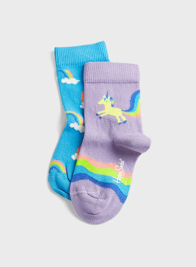 Happy Socks Kids 2 Pack Unicorn & Rainbow Socks