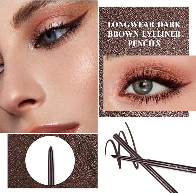 Dark Brown Waterproof Eyeliner Pencil LongLasting Gel Formula SmudgeProof QuickDry Fine Tip for Precise or Bold Eye Looks Smooth Natural Application - Image 5