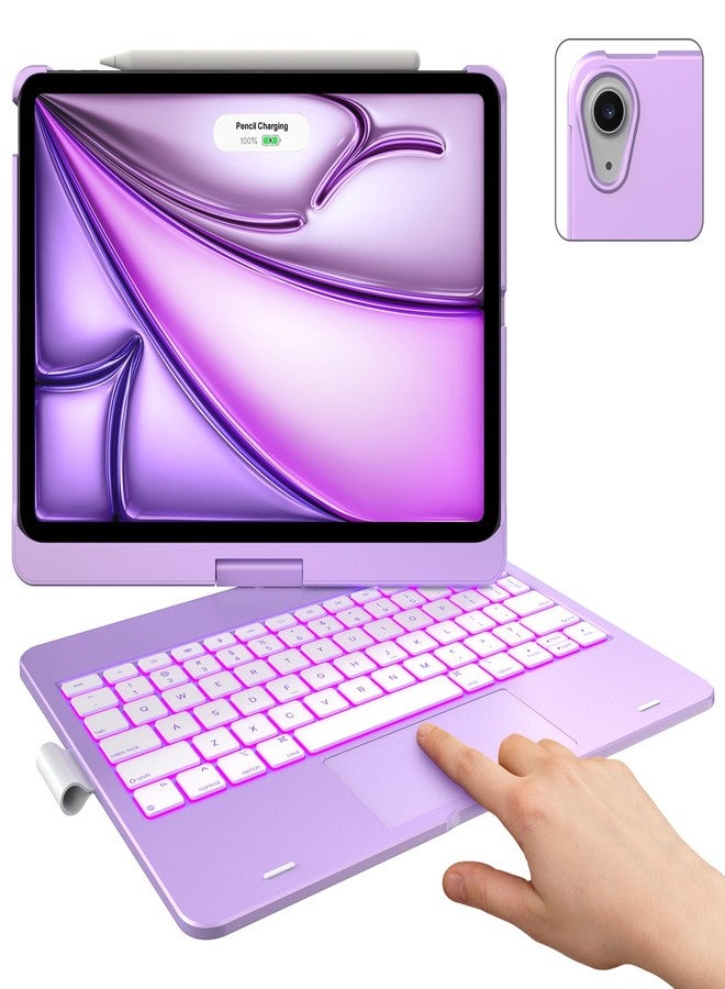 typecase غطاء لوحة مفاتيح Typecase Touch مع لوحة تتبع لجهاز iPad Air مقاس 11 بوصة (M3 2025 / M2 2024): قابل للدوران 360 درجة - إضاءة خلفية بـ 11 لونًا - لوحة مفاتيح لاسلكية مع حامل قلم لجهاز iPad Air من الجيل الخامس والرابع، لون بنفسجي/أرجواني - Image 1
