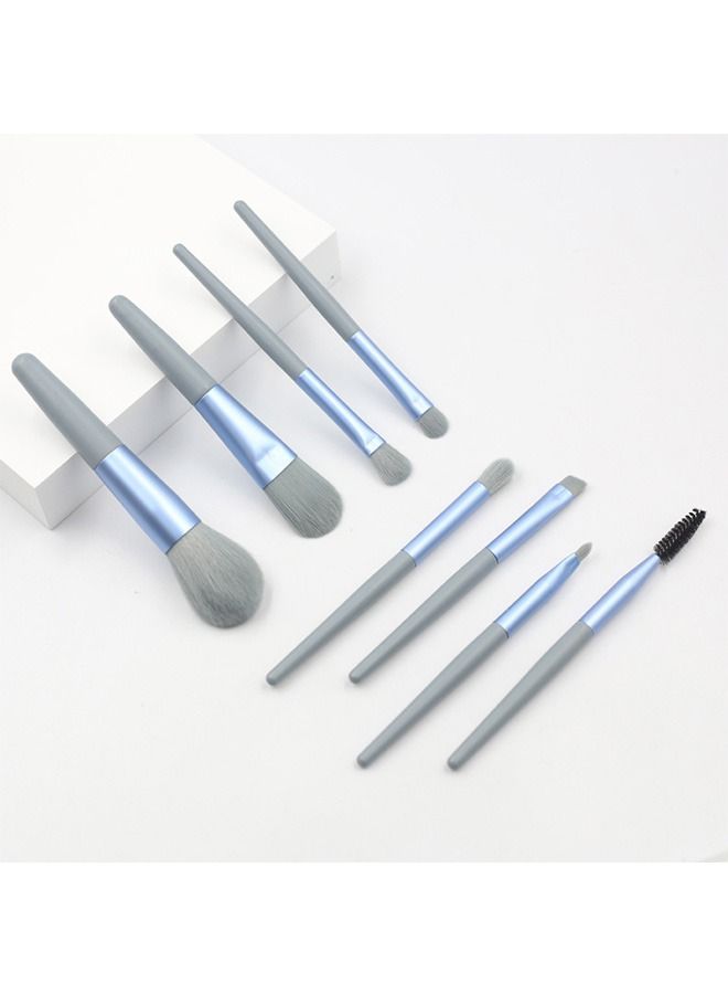مجموعة فراشي مكياج احترافية مكونة من 8 قطع مع حقيبة ، فرشاة تجميل ذات شعيرات صناعية مع مجموعة ، فرش مكياج صغيرة بمقبض بلاستيكي غير لامع (أزرق) - Image 4