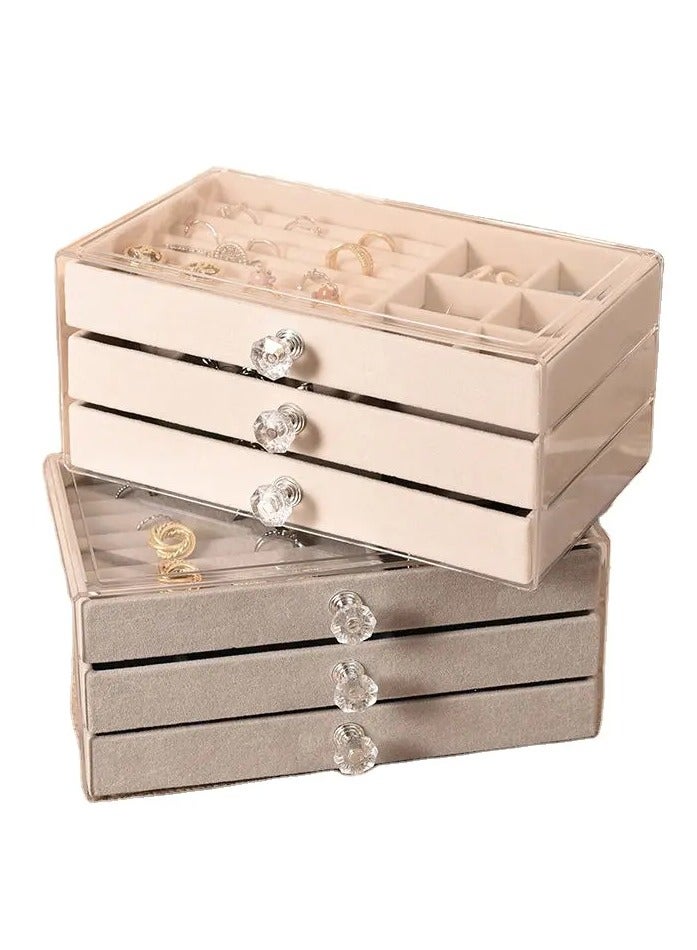 Home&Home 3-Tier Jewelry Storage Box Organizer - Stylish and Functional Jewelry Tower with Multiple Compartments for Earrings, Necklace, Bracelets, Perfect for Home or Travel, Durable & Chic Design (Beige Color)  - Image 2