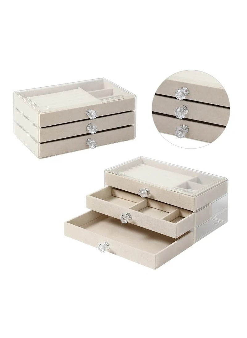 Home&Home 3-Tier Jewelry Storage Box Organizer - Stylish and Functional Jewelry Tower with Multiple Compartments for Earrings, Necklace, Bracelets, Perfect for Home or Travel, Durable & Chic Design (Beige Color)  - Image 3
