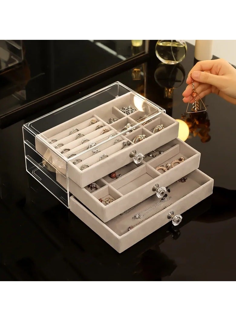 Home&Home 3-Tier Jewelry Storage Box Organizer - Stylish and Functional Jewelry Tower with Multiple Compartments for Earrings, Necklace, Bracelets, Perfect for Home or Travel, Durable & Chic Design (Beige Color)  - Image 5
