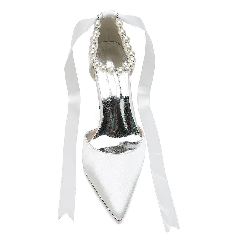 2025 Thick Heel Pointed Pearl Ribbon Lace Wedding Shoes Bride Shoes Bridesmaid Shoes Banquet Shoes 22014-15Sd - Image 5