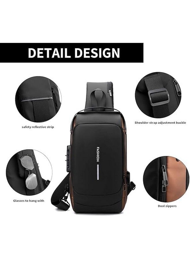 Woleebee Sling Bag for Men Anti-Theft USB Crossbody Backpack Waterproof Chest Daypack Business Men Bag Shoulder Bag (Black) - Image 3