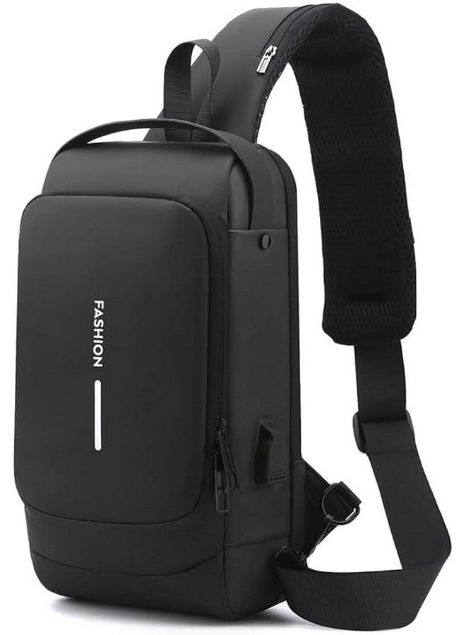 Woleebee Sling Bag for Men Anti-Theft USB Crossbody Backpack Waterproof Chest Daypack Business Men Bag Shoulder Bag (Black) - Image 1