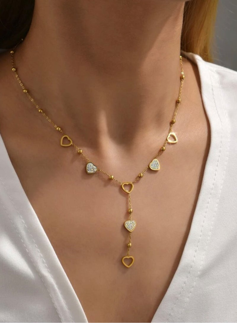 Jewelry 4You Elegant Stainless Steel 18k Gold Plated Necklace For Women Inlaid With Zirconia - Image 1