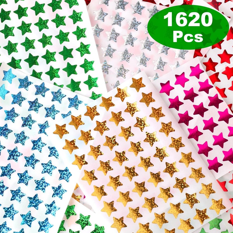 Lrogoe Global assemble options 1620 Pack, 6 Colors, Holographic Small Star Stickers for Kids Reward, Behavior Chart, School Classroom Student Teacher Supplies, 0.6" Diameter Ventilated design - Image 2