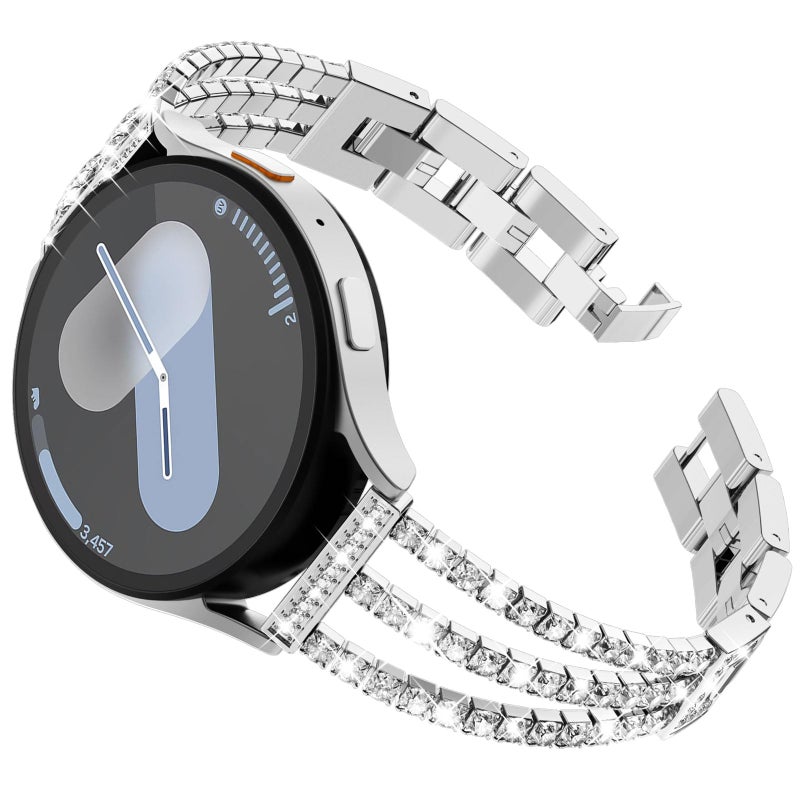 FULLIFE Compatible with Samsung Galaxy Watch 7 6 5 4 FE Band 40mm 44mm for Women, Jewelry Metal Wristband Strap for Galaxy Watch 6 Classic 4 Classic 5 Pro 43mm 47mm 42mm 46mm 45mm 20mm, Silver - Image 1